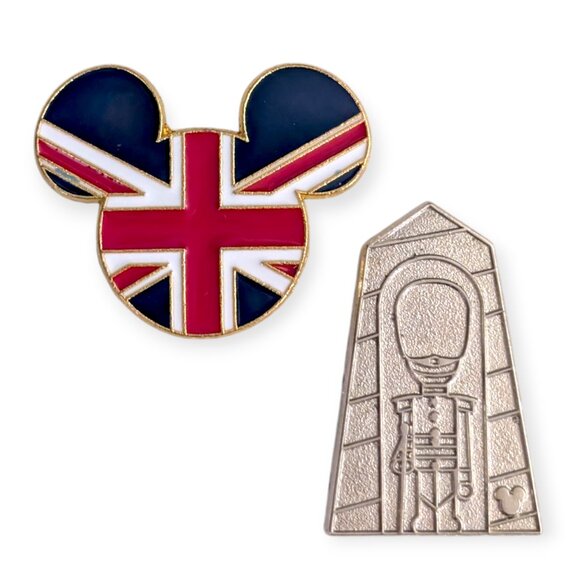 Epcot Disney Pins: United Kingdom Royal Guard and UK Flag Mickey Icon - Picture 2 of 5